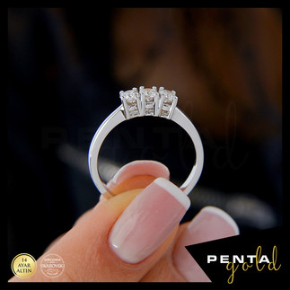 14 Ayar Altın Üçtaş Yüzük 0,43 ct. Swarovski Taşlı - Thumbnail