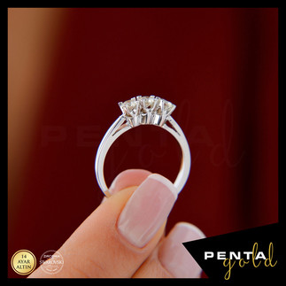 Penta Gold - 14 Ayar Altın Üçtaş Yüzük 0,50 ct. Swarovski Taşlı