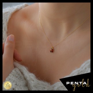 Penta Gold - 14 Ayar Altın Uğur Böceği Kolye