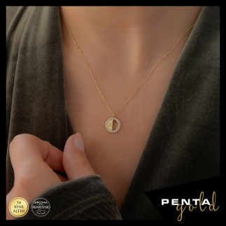 Penta Gold - 14 Ayar Altın Yarım Ay Swarovski Kolye (1)