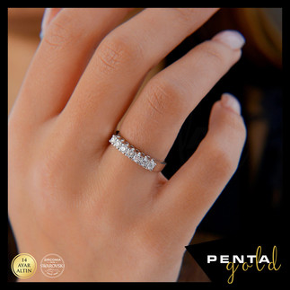 14 Ayar Altın Yedi Taş Yüzük 0,46 ct. Swarovski Taşlı - Thumbnail