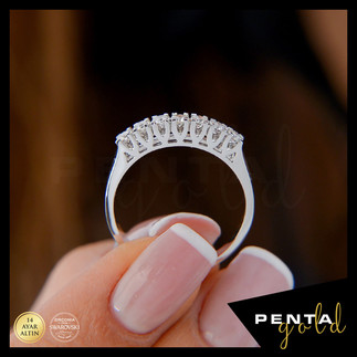 Penta Gold - 14 Ayar Altın Yedi Taş Yüzük 0,46 ct. Swarovski Taşlı (1)