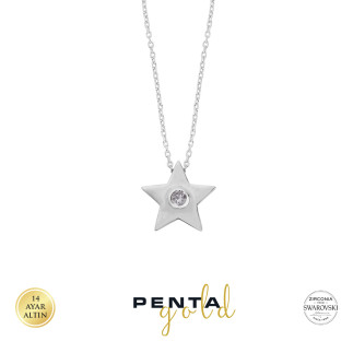 Penta Gold - 14 Ayar Altın Yıldız Swarovski Taşlı Kolye