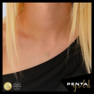 Penta Gold - 14 Ayar Altın Yonca Kolye Swarovski Taşlı