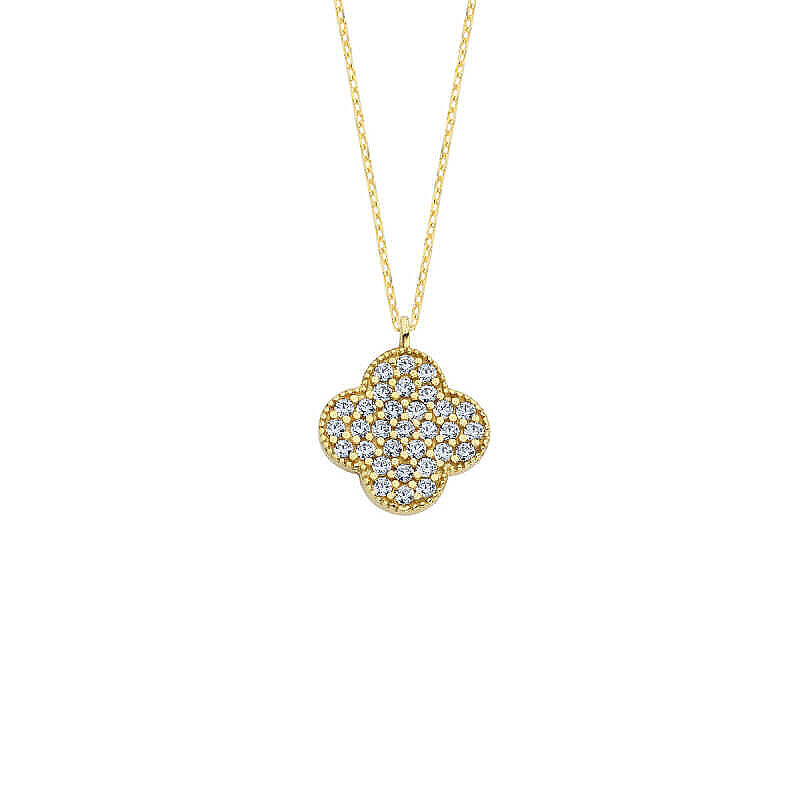 14 Ayar Altın Yonca Swarovski Kolye - 3