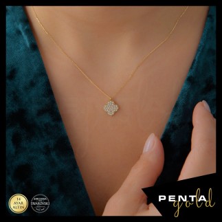 Penta Gold - 14 Ayar Altın Yonca Swarovski Kolye (1)