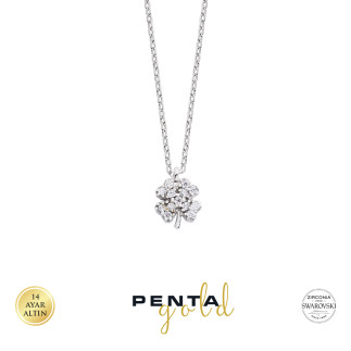 Penta Gold - 14 Ayar Altın Yonca Swarovski Taşlı Kolye