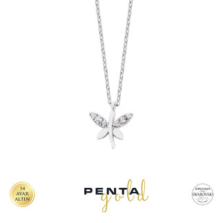 Penta Gold - 14 Ayar Altın Yusufçuk Swarovski Taşlı Kolye