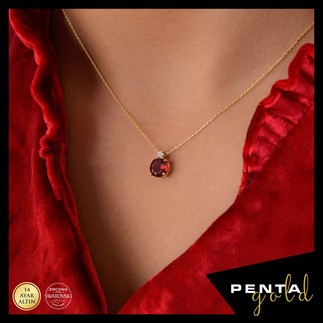 Penta Gold - 14 Ayar Altın Yuvarlak Garnet Kolye (1)