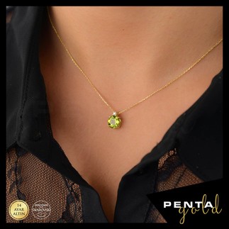 Penta Gold - 14 Ayar Altın Yuvarlak Peridot Kolye