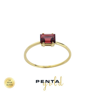 Penta Gold - 14 Ayar Doğal Taşlı Baget Altın Yüzük