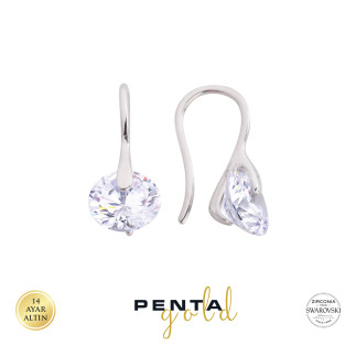 Penta Gold - 14 Ayar Swarovski Sıkıştırma Tek Taş Altın Küpe (1)