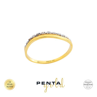 Penta Gold - 14 Ayar Swarovski Sıra Taşlı Altın Yüzük