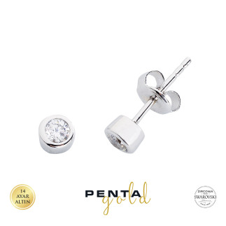 Penta Gold - 14 Ayar Swarovski Sıvama Tek Taş Altın Küpe (1)