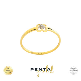 Penta Gold - 14 Ayar Swarovski Taş Yonca Altın Yüzük (1)