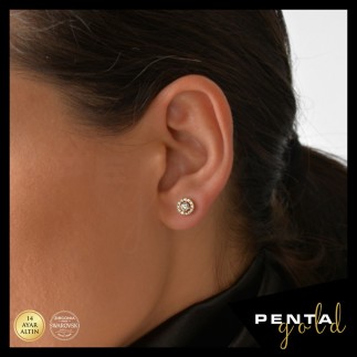 Penta Gold - 14 Ayar Swarovski Taşlı Anturaj Altın Küpe