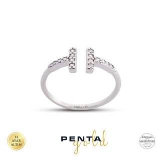 Penta Gold - 14 Ayar Swarovski Taşlı Ayarlı Altın Yüzük (1)