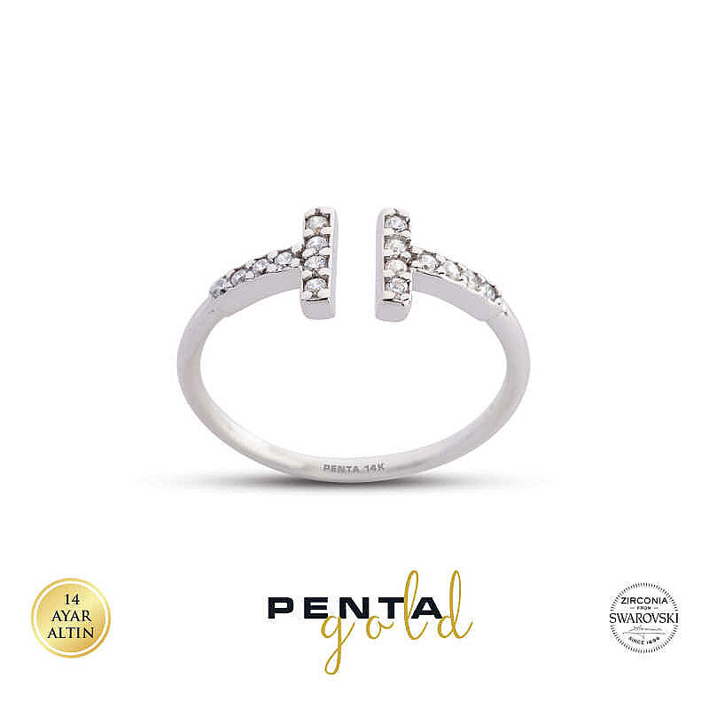 14 Ayar Swarovski Taşlı Ayarlı Altın Yüzük - 2