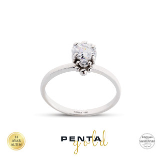 Penta Gold - 14 Ayar Swarovski Taşlı Güverse Altın Yüzük