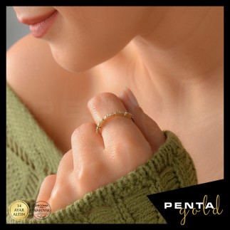 Penta Gold - 14 Ayar Swarovski Taşlı Hitit Altın Yüzük