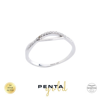 Penta Gold - 14 Ayar Swarovski Taşlı S Altın Yüzük