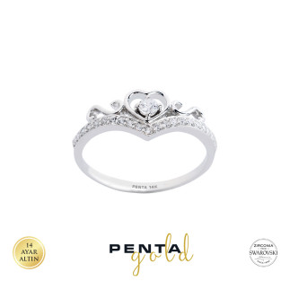 Penta Gold - 14 Ayar Swarovski Taşlı Taç Altın Yüzük (1)