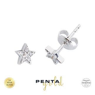 Penta Gold - 14 Ayar Swarovski Taşlı Yıldız Altın Küpe