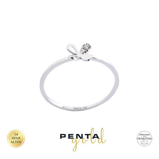 Penta Gold - 14 Ayar Swarovski Taşlı Yonca Altın Yüzük