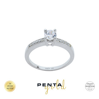 Penta Gold - 14 Ayar Swarovski Tek Taş Altın Yüzük