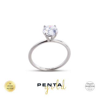 Penta Gold - 14 Ayar Swarovski Zerafet Tek Taş Altın Yüzük