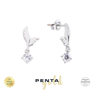 Penta Gold - 14 AyarAltın Swarovski Güvercin Kanadı Küpe