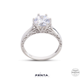 Penta Silver - Altı Tırnak Barok Swarovski Tektaş Gümüş Yüzük