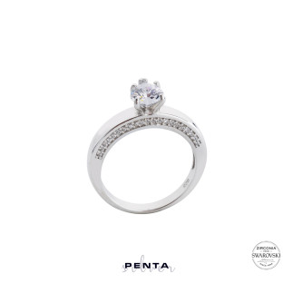 Penta Silver - Altı Tırnak Kalpli Swarovski Tektaş Gümüş Yüzük