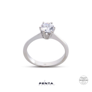 Penta Silver - Altı Tırnak Swarovski Tektaş Gümüş Yüzük