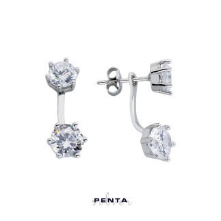 Penta Silver - Altı Tırnak Tektaş Piercing Gümüş Küpe