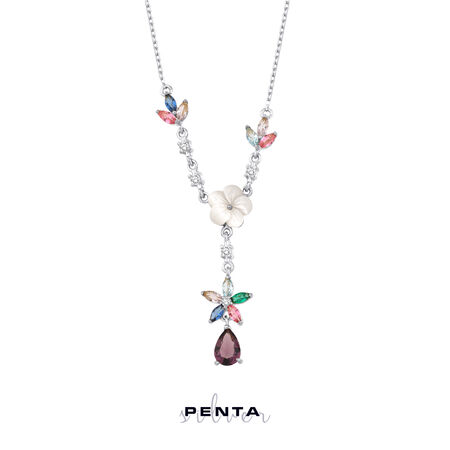 Penta Silver - Ametist Taşlı Manolya Gümüş Kolye