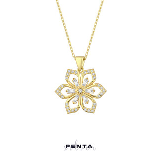 Penta Silver - Baget Taşlı Çiçek Gümüş Kolye (1)