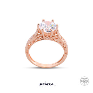 Barok Montür Swarovski Tektaş Gümüş Yüzük - Thumbnail
