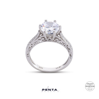 Penta Silver - Barok Montür Swarovski Tektaş Gümüş Yüzük (1)