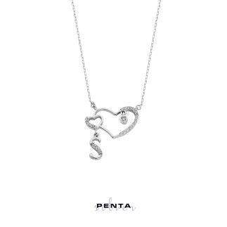 Penta Silver - Birleşik Kalpli Harfli Gümüş Kolye (1)