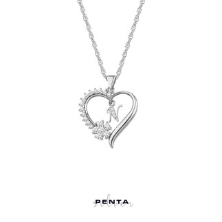 Penta Silver - Çiçek Desenli Harfli Kalp Gümüş Kolye