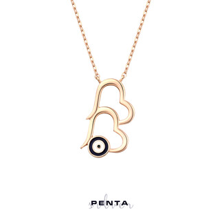 Penta Silver - Çift Kalpli Nazar Boncuklu Gümüş Kolye