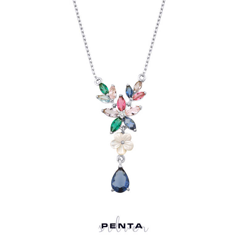 Damla Taşlı Manolya Çiçek Gümüş Kolye Damla Taşlı Manolya Çiçek Gümüş Kolye