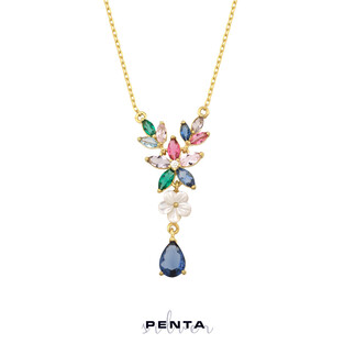 Damla Taşlı Manolya Çiçek Gümüş Kolye - Thumbnail