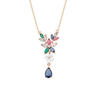 Damla Taşlı Manolya Çiçek Gümüş Kolye - Thumbnail