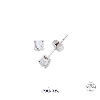Penta Silver - Dört Tırnak Swarovski Küçük Tektaş Gümüş Küpe (1)