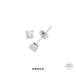 Penta Silver - Dört Tırnak Swarovski Küçük Tektaş Gümüş Küpe