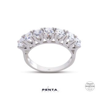 Penta Silver - Dört Tırnak V Montür Swarovski Yeditaş Gümüş Yüzük