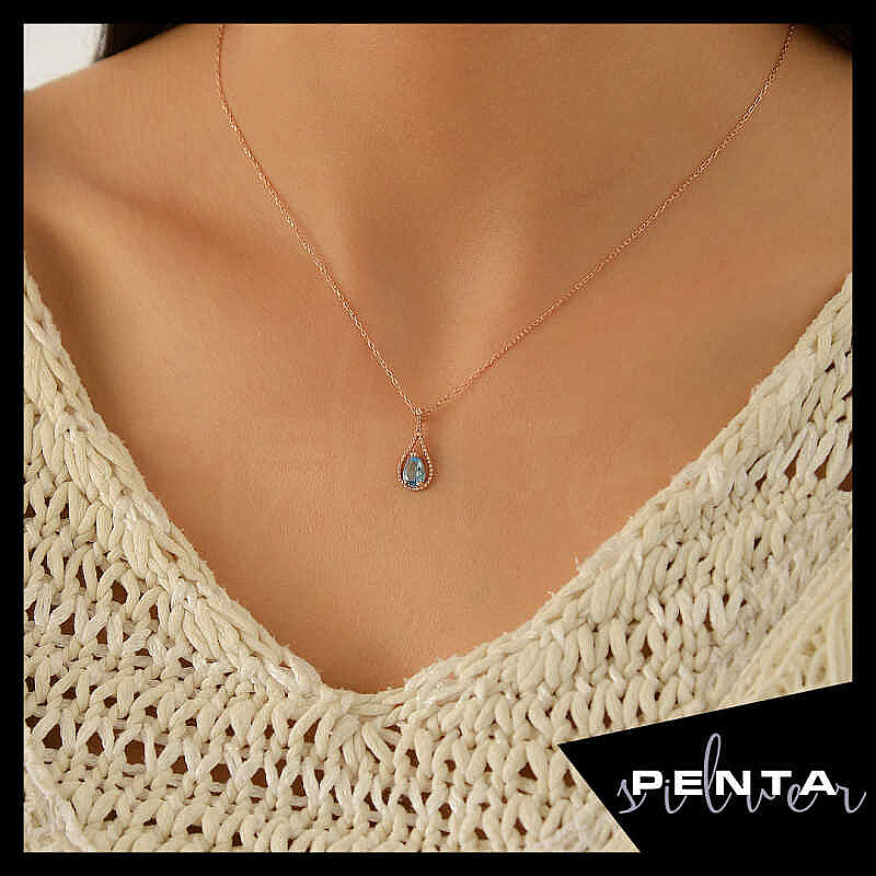 Gümüş Kolye Damla Taşlı Su Damlası - 7