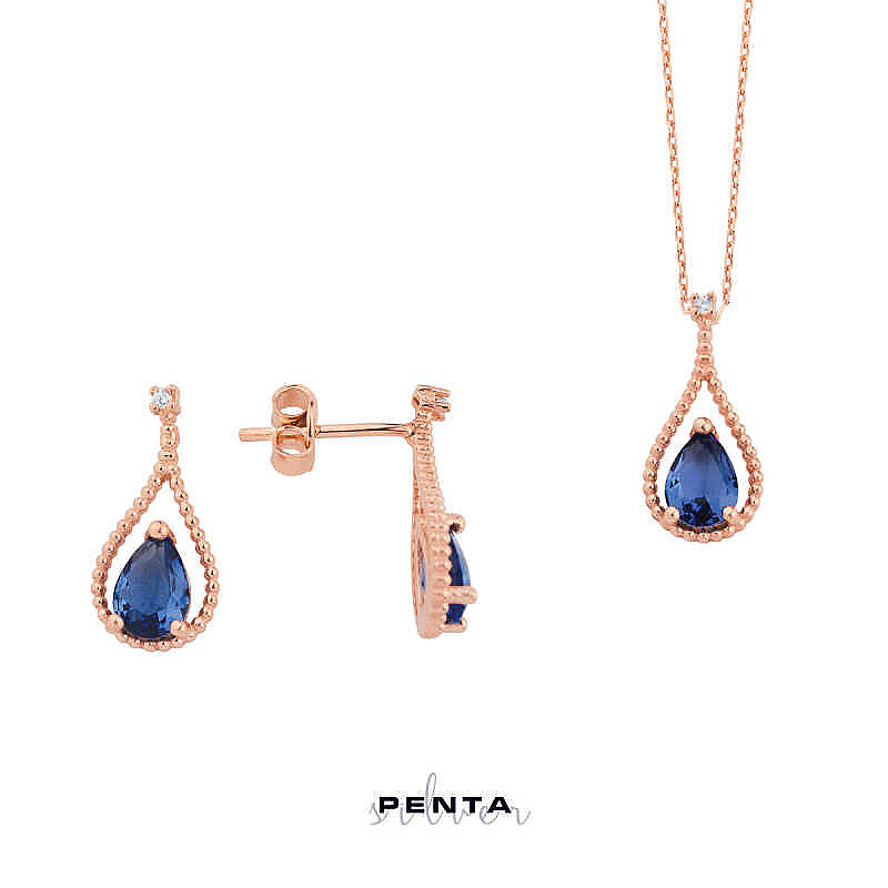 Gümüş Set Damla Taşlı Su Damlası - 5